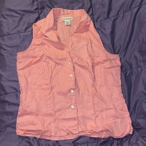 Ann Taylor Petites Coral Sleeveless Button Down Shirt Size 6P